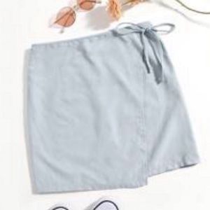 Wrap Tie Side Zip Back Skirt, Grey, sz M